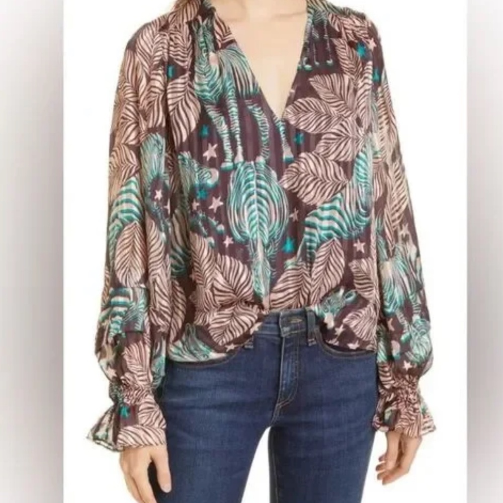 NWT - Ramy Brook Sofie Long Sleeve Stretch Silk Blouse